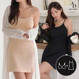 [브라캡 내장] 포인원 끈 브라 원피스 나시 슬립