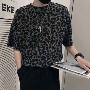 호피무늬티셔츠 남성오버핏반팔티 블랙호피 표범 공용 반소매