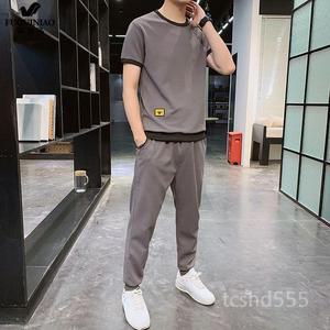 린넨 냉장고 시원한 팬츠 상하의 여름 세트 스 반바지 남성면바지 남성 운동복