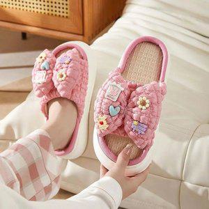 사무실 여자 슬리퍼 여성 리본 예쁜 푹신한 거실화 린넨 여름 파츠 쿠션감 좋은 실내