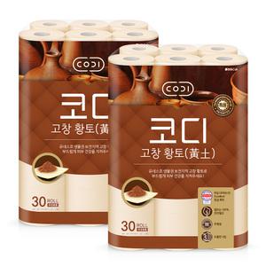 코디 천연펄프 3겹 고창황토, 30m, 30롤, 2개