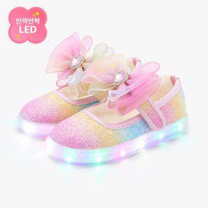 [키펀트] LED 레인보우 허니팝 여아 겨울 털 슬립온