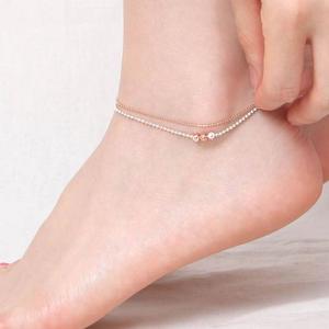 연한 녹차 라떼 / 14Kgp 여자 패션 두줄 레이어드 로즈골드 비즈 체인 예쁜 우정 발찌