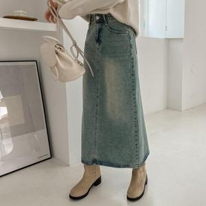 [시크릿라벨] [빈티지워싱/힙무드] 맥시 롱 데님 스커트