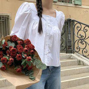 로하 스퀘어넥 퍼프 긴팔 블라우스 봄 가을 데일리룩 출근룩