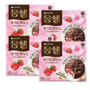 롯데웰푸드 몽쉘 딸기 생크림 케이크, 408g, 12개입, 4개