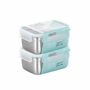 스텐락 국산 스텐밀폐용기 퓨어 직사각 6호 2p세트 1000ml