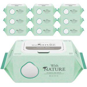 위드네이쳐 베이직 캡형 아기 물티슈 100매 10팩 순한물티슈 도톰하고 부드러운 플레인