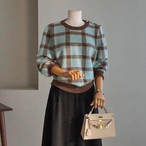 (안나앤플러스) A. 샤를 버튼 체크 니트[니트D1001R01] 빅사이즈