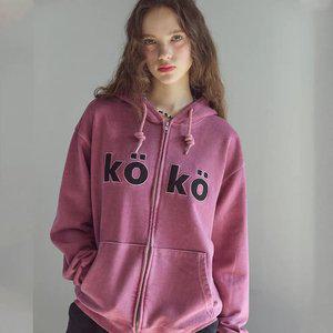 [2-WAY] KOKO 아플리케 피그먼트 후드 집업 더스티핑크