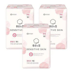 좋은느낌 센서티브스킨 날개형, 중형 18매, 3개