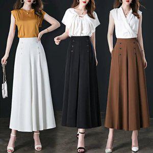 여성용 하이웨스트 냉감 슬림 와이드 치마바지 통기성 아이스와이드팬츠밴드