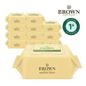 [내일도착] 브라운물티슈 프리미엄 그린 고평량 1등급 20매 휴대용 캡형 12팩