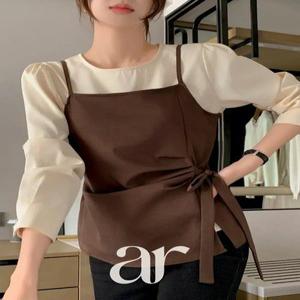 (꾸민듯예쁜날) 에비뉴 사이드 셔링 리본 뷔스티에 레이어드 블라우스 bs8506