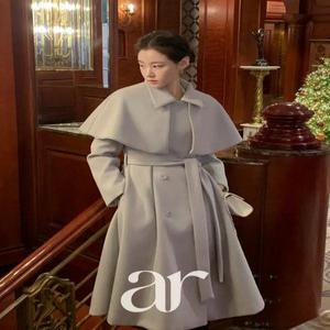 (케이프탈부착) 케이프 더블버튼 롱 코트 하객룩 꾸안꾸 겨울코트 여친룩 오피스룩 로