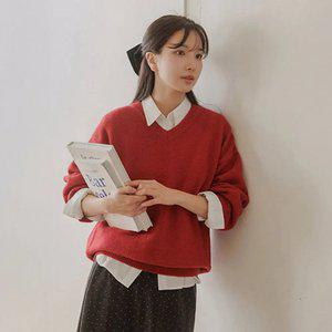도톰울 브이넥 베이직 니트