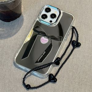 최신 귀여운 아이폰 케이스 미러 리본 스트랩 TPU / 핸드폰케이스 16 15 14 13 프로 플