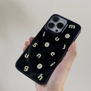 최신 귀여운 아이폰 케이스 블랙 스마일 알파벳 TPU / 핸드폰 12 13 14 15 프로 플러스