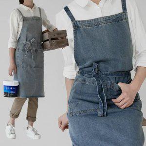 앞포켓 데님 원피스앞치마 학교실습 어린이집 카페 꽃집 공방 남자 청앞치마
