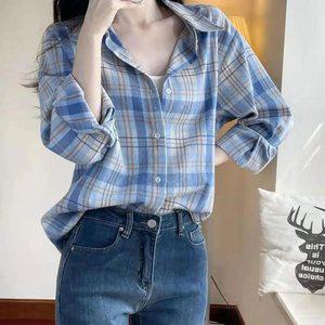 체크 무늬 긴팔 셔츠 봄 가을 여성 상의