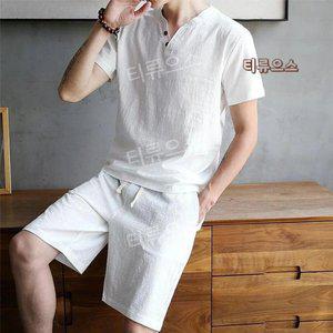 모시잠옷 세트 사우나 하의 수면 순면 홈웨어 반팔티 남성