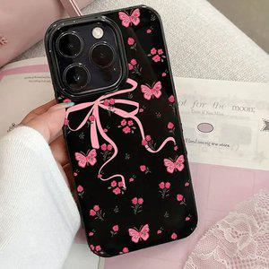 최신 귀여운 아이폰 케이스 블랙 핑크 리본 나비 / 핸드폰케이스 17 16 15 14 13 에어