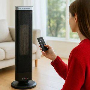 겨울 가정용 타워형 난방기 온도 조절 전기 안전 PTC 히터 온풍기 스토브 리모컨형