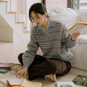 라이브 카라넥배색 줄지니트