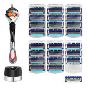 질레트 호환용 스윙 면도기 + 호환용 프로글라이드 면도날 6팩(24개입) + 면도기꽂이