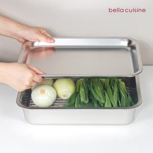 벨라쿠진 연마제 없는 [대형 3종] 에센셜 스텐 밧드 세트 직사각 트레이