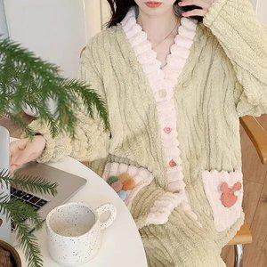 쉬블림로브 (상의+하의) 여성 극세사 패턴 수면잠옷 GWD0364