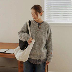 이레 반오픈 소매패치 울니트