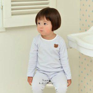 [키키스토리] 곰돌와펜(퍼플) 30수 스판 긴팔 실내복