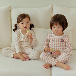 [키키스토리] 하트와펜 체크(베이지/초코) 코튼스판 긴팔 실내복