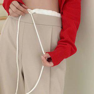 로프 스트링 배색 와이드 슬랙스 봄 가을 데일리룩 데이트룩