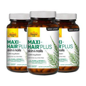 3개 컨트리라이프 맥시 헤어 플러스 스킨 네일 5000 mcg 비오틴 120 베지캡슐 모발 영