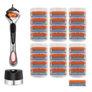 질레트 호환용 스윙 면도기 + 호환용 퓨전파워 면도날 6팩(24개입) + 면도기꽂이