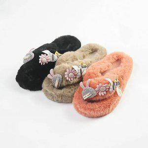 올리 꼬비 플라워 장식 털 슬리퍼 3cm