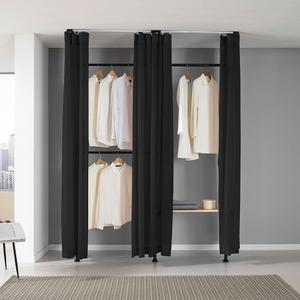 [오늘출발] 4단 선반 커튼 행거 EFB-S314M 드레스룸  원목 시스템 블랙 옷장