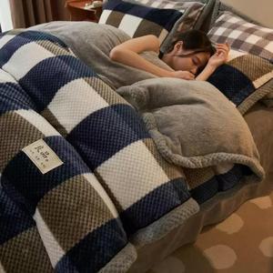 두꺼운 겨울 극세사 차렵이불커버 체크 침구세트 정전기방지 우유벨벳 퀸