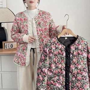 여성 꽃무늬퀄팅점퍼 귀여운 점퍼 할머니 꽃무늬깔깔이 노카라패딩 아우터