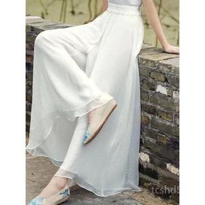 빅사이즈 루즈핏 여성 와이드 바지 데일리 속치마 통기성 냉장고 시스루 캐주얼 허리밴