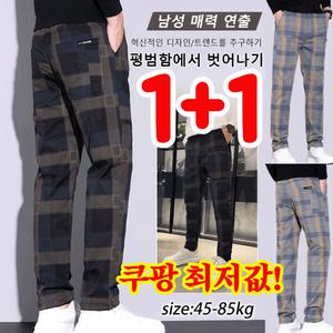 (1+1!) 남성용 캐주얼 체크무늬 6포켓 스판 스트 팬츠 남성용 캐주얼 체크 무늬스트벤