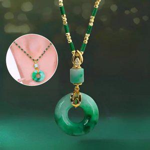 명상 화전옥 평안고리 목걸이 재물운 옥 목걸이 행운 금전운 옥 장식 원석 비취 고급