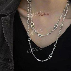 샹달목걸이 스웨터 니트 체인 돼지코 은목걸이 H패턴 이니셜 롱 펜던트실버네크리스
