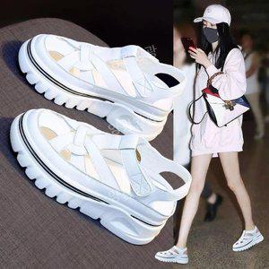 여성 통굽 샌들 6cm 빈티지 미들힐 스트랩샌들 이중쿠션통굽슬리퍼 여자 송편