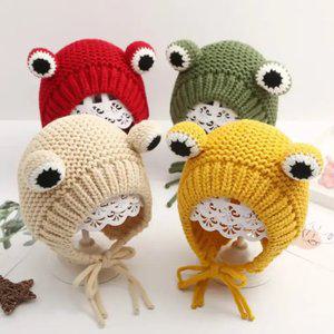 니트 왕눈이 개구리 귀도리 아기 니트 모자 가을과 겨울 유아 니트 개구리 귀 모자 소