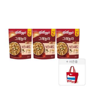 켈로그 넛츠&씨드 그래놀라 500g, 3개+증정(리유저블백 빨강, 1개)