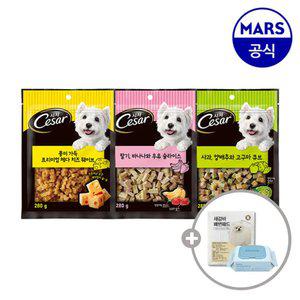 시저 프리미엄 간식 280gx2개 골라담기+배변패드+베베숲물티슈1팩