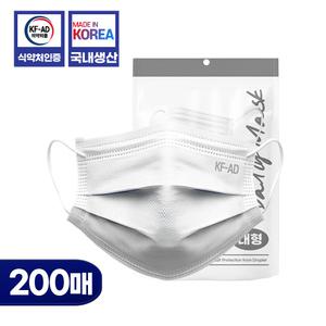 국내산 KFAD 비말차단 숨쉬기 편한 대형 마스크 200매 덴탈 일회용 마스크